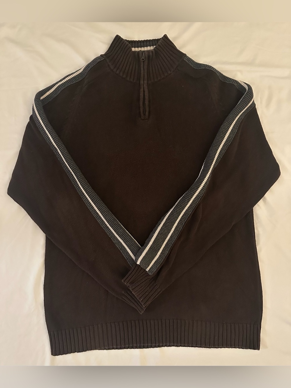 American Rag Men’s Mock Neck Brown Sweater with Stripe Trim - Size XL